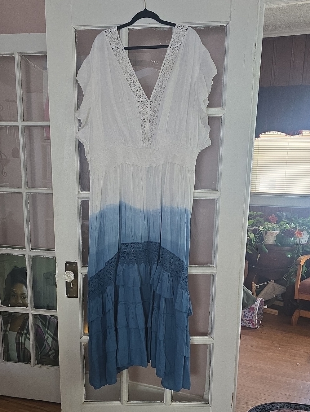 "Beautiful In Blue" City Chic White to Blue Ombre Lace-Trim Maxi Dress